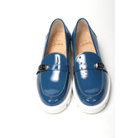 Christian Louboutin Blue And White Silver Logo Lock Boat Shoe