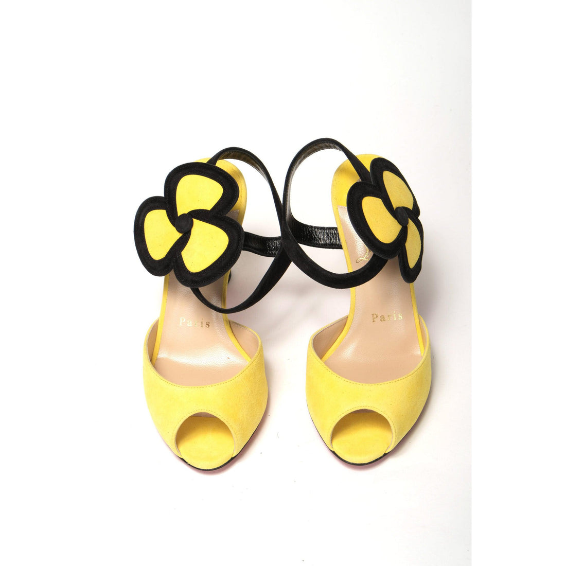 Christian Louboutin Yellow Black Peep Toe Flower Sandal