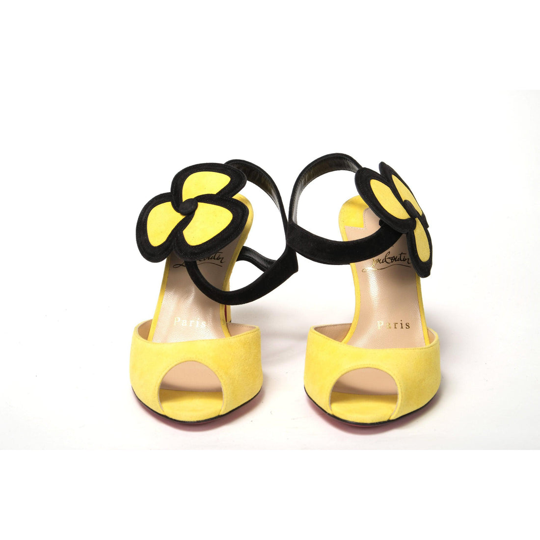 Christian Louboutin Yellow Black Peep Toe Flower Sandal