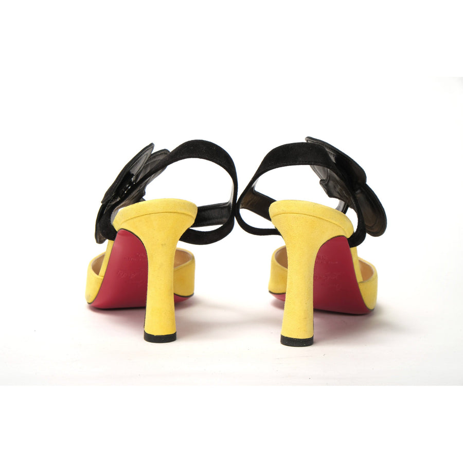 Christian Louboutin Yellow Black Peep Toe Flower Sandal