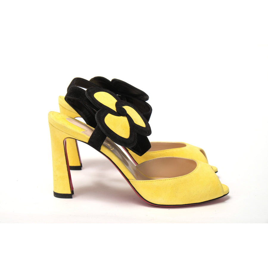 Christian Louboutin Yellow Black Peep Toe Flower Sandal