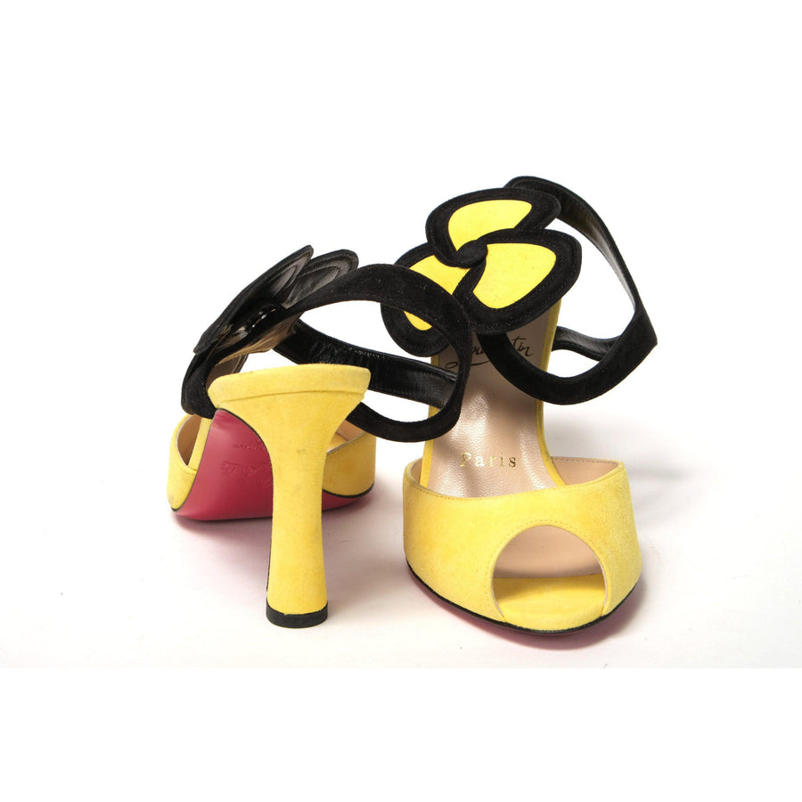 Christian Louboutin Yellow Black Peep Toe Flower Sandal