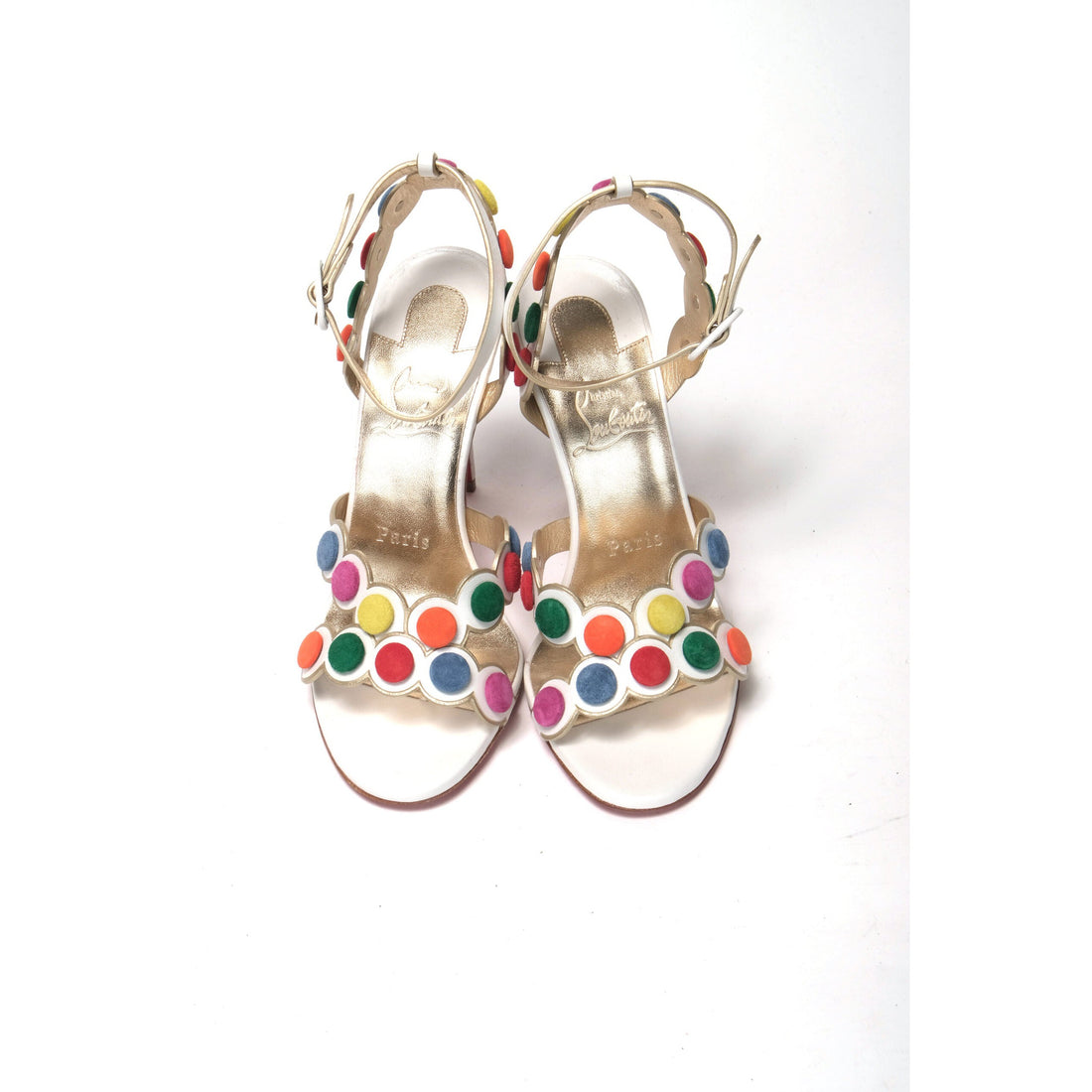 Christian Louboutin White Multicolor Spot Design High Heels Shoes Sandal