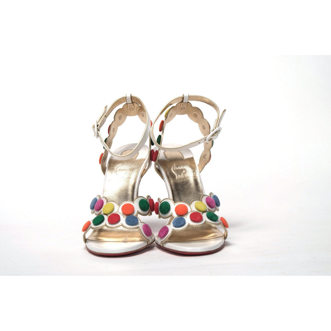 Christian Louboutin White Multicolor Spot Design High Heels Shoes Sandal