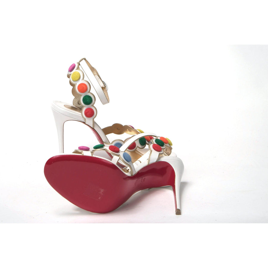 Christian Louboutin White Multicolor Spot Design High Heels Shoes Sandal