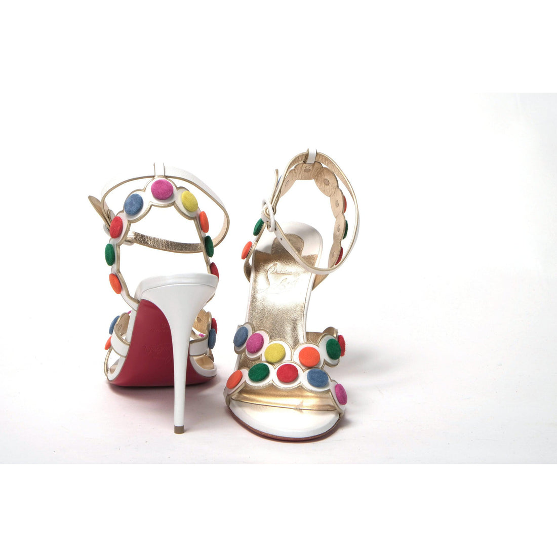 Christian Louboutin White Multicolor Spot Design High Heels Shoes Sandal