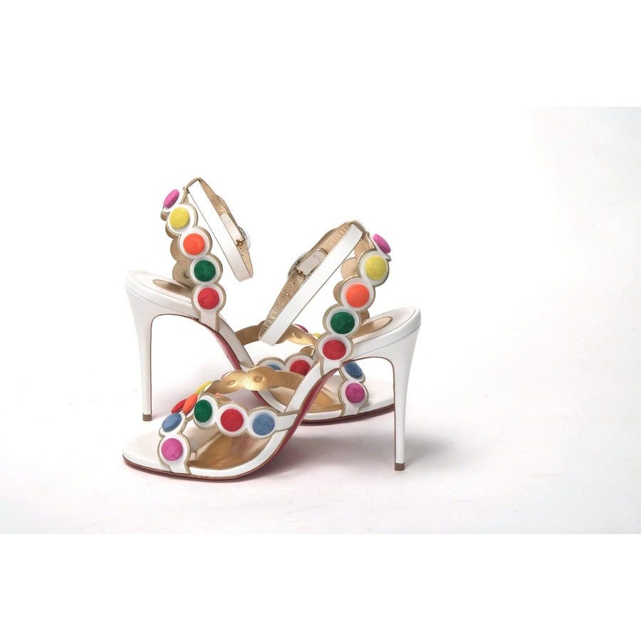 Christian Louboutin White Multicolor Spot Design High Heels Shoes Sandal