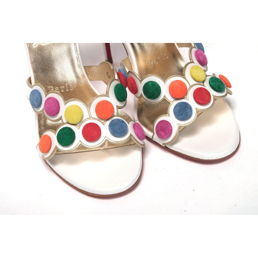 Christian Louboutin White Multicolor Spot Design High Heels Shoes Sandal