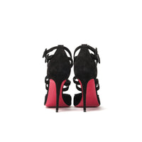 Christian Louboutin Black Velour Perforated Strappy High Heel Sandal 