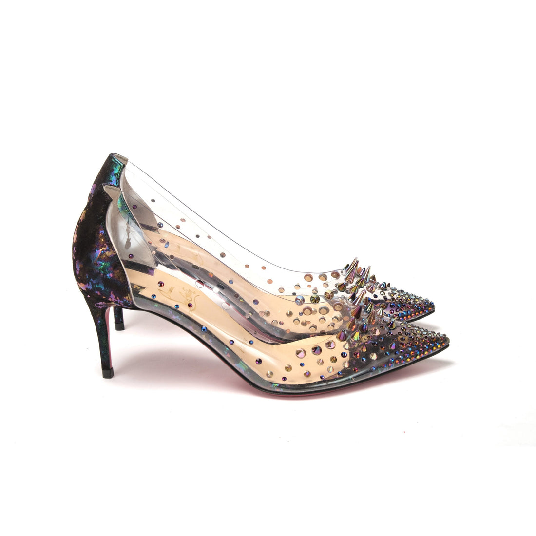 Christian Louboutin Black Pearlescent Heel Pvc Spikes Sandal