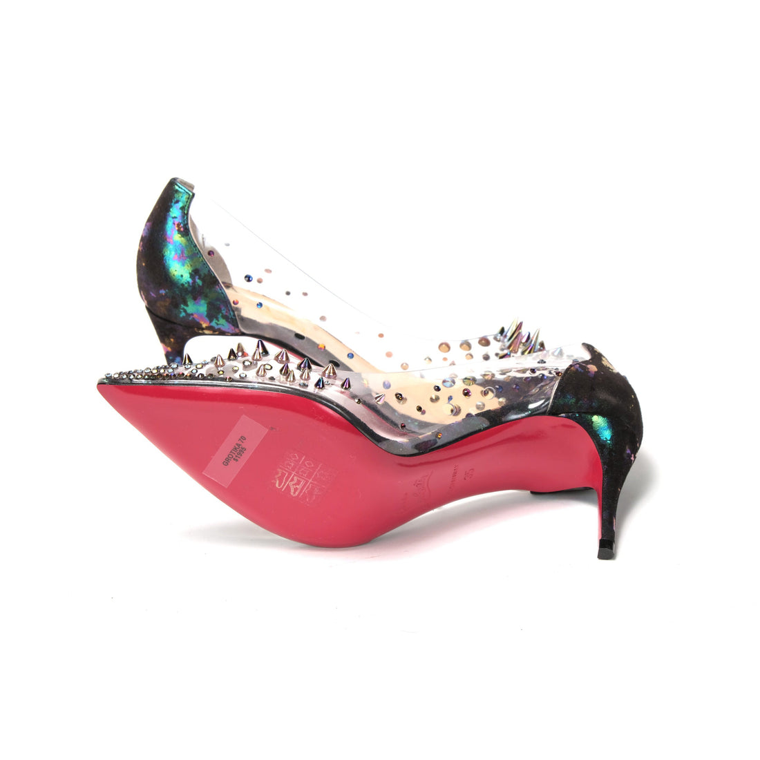 Christian Louboutin Black Pearlescent Heel Pvc Spikes Sandal