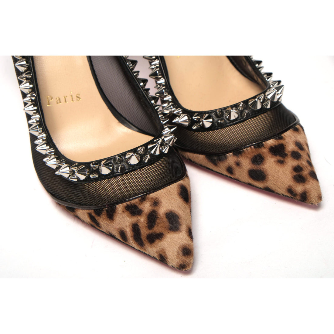 Christian Louboutin Brown Silver Leopard  Nappa And Mesh Studded High Heels Pumps