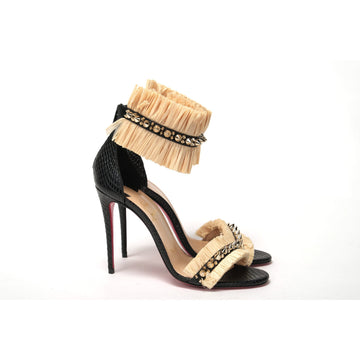 Christian Louboutin Black/Savane Black/Natural Poupedou 100 Calf Heel