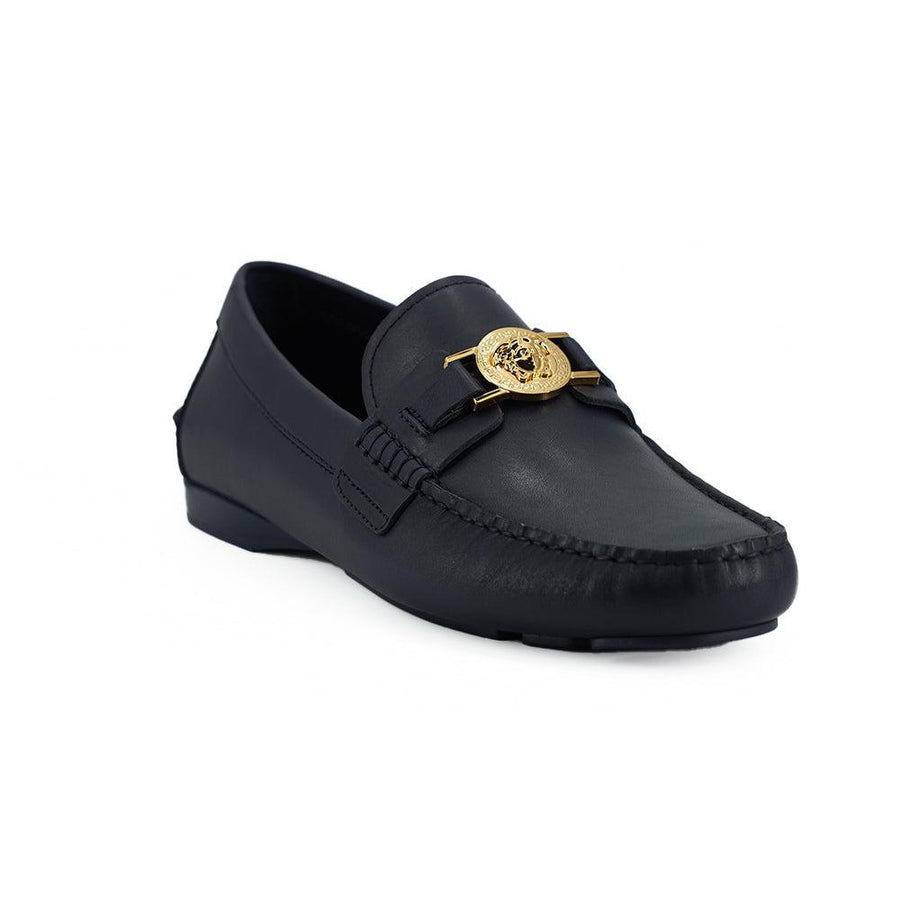 Versace Elegant Navy Blue Calf Leather Loafers