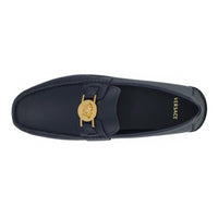 Versace Elegant Navy Blue Calf Leather Loafers