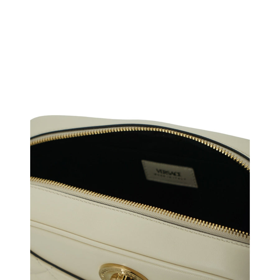 Versace Elegant White Leather Camera Shoulder Bag