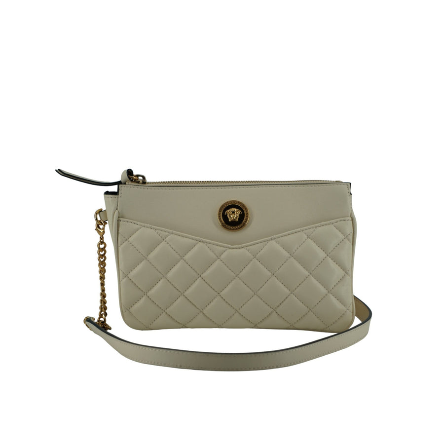 Versace Elegant White Lamb Leather Crossbody Pouch