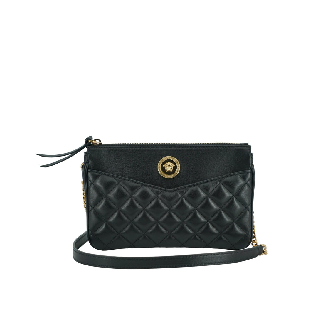 Versace Elegant Black Lamb Leather Crossbody Pouch