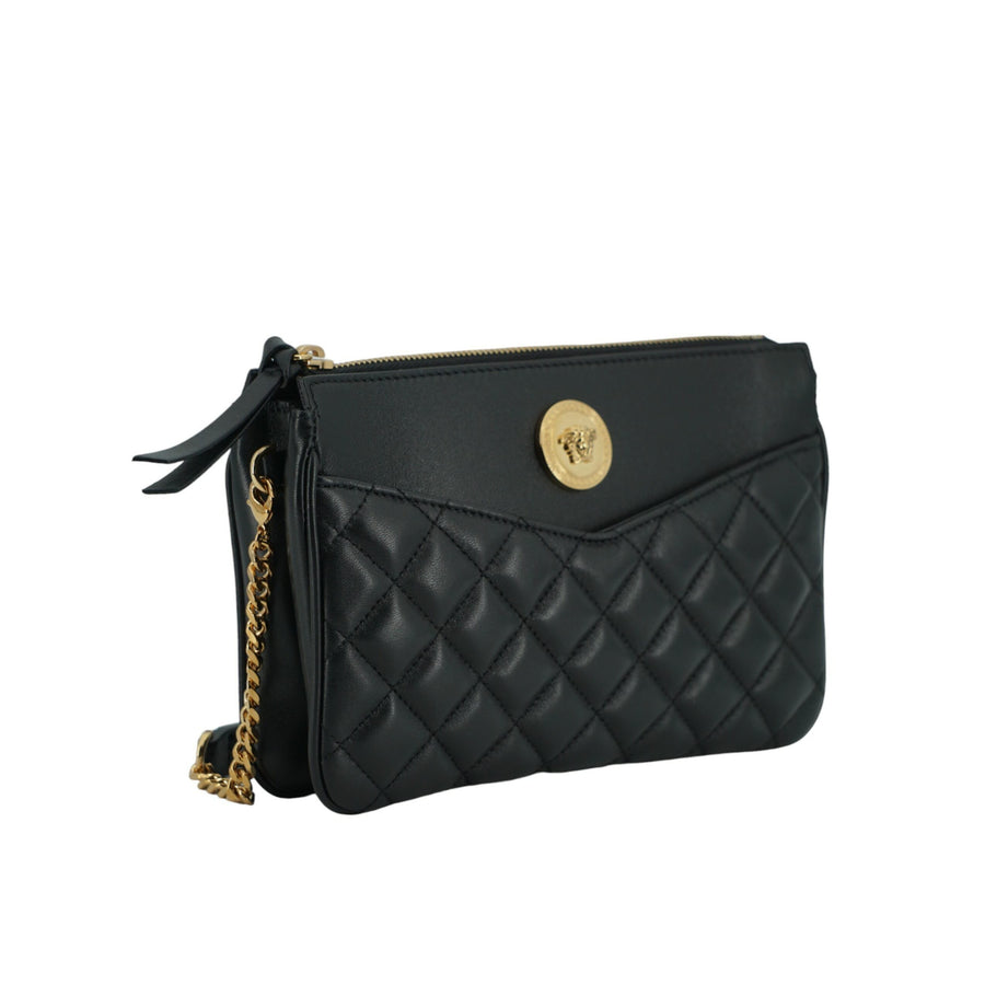 Versace Elegant Black Lamb Leather Crossbody Pouch