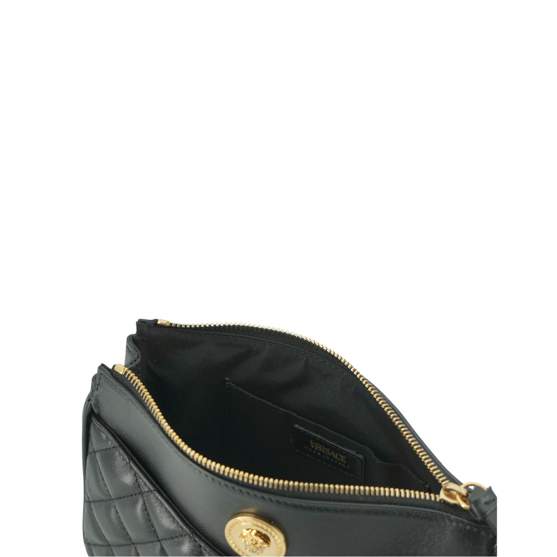 Versace Elegant Black Lamb Leather Crossbody Pouch