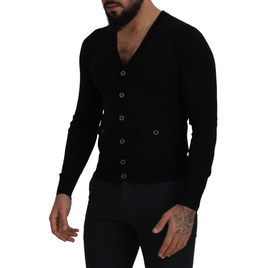 Dolce & Gabbana Elegant Wool Buttoned Black Cardigan