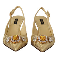 Dolce & Gabbana Gleaming Gold Crystal Slingback Heels