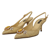 Dolce & Gabbana Gleaming Gold Crystal Slingback Heels