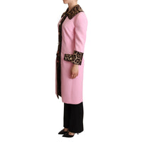 Dolce & Gabbana Chic Pink Leopard Trench with Crystal Buttons