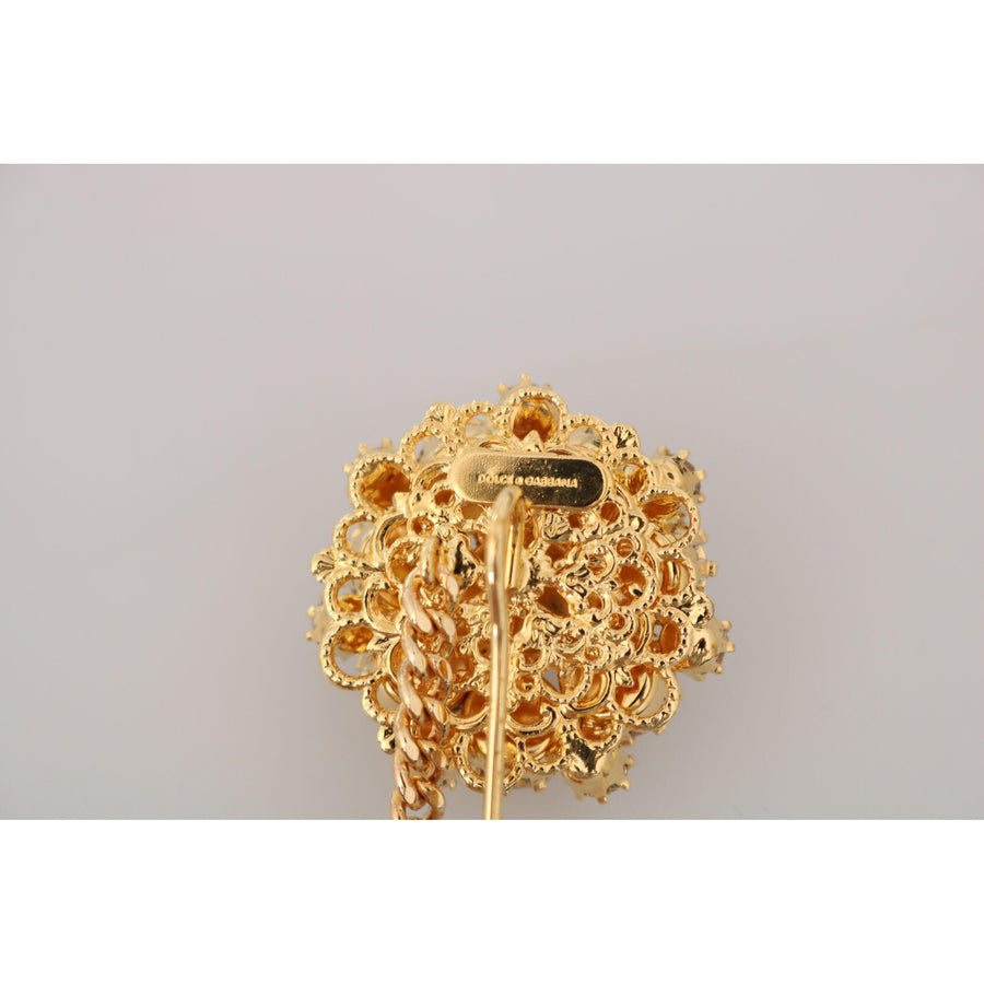 Dolce & Gabbana Exquisite Crystal-Embellished Gold Brooch