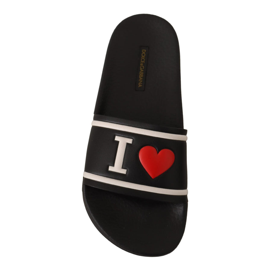 Dolce & Gabbana Elegant Black Leather Slide Sandals for Her