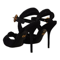 Dolce & Gabbana Black Tulle Ankle Strap Heels with Crystal Buckle