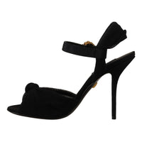 Dolce & Gabbana Black Tulle Ankle Strap Heels with Crystal Buckle