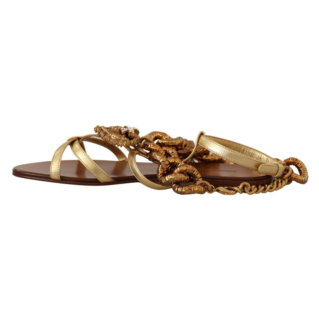 Dolce & Gabbana Chic Gladiator Flats with Heart and Chain Accents