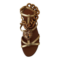 Dolce & Gabbana Chic Gladiator Flats with Heart and Chain Accents