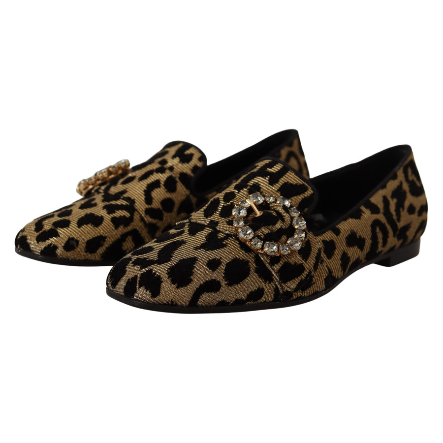 Dolce & Gabbana Elegant Leopard Crystal Gem Loafers