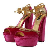 Dolce & Gabbana Ethereal Pink Velvet Crystal Sandals