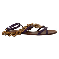 Dolce & Gabbana Purple Leather Devotion Flats Sandals Shoes