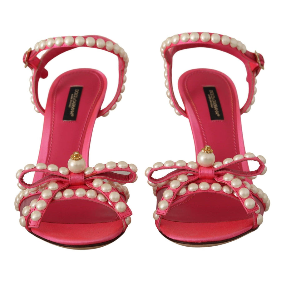 Dolce & Gabbana Elegant Pink Pearl Embellished Heels Sandals