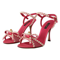 Dolce & Gabbana Elegant Pink Pearl Embellished Heels Sandals