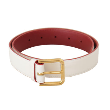 Dolce & Gabbana Elegant White Leather Belt with Engraved Buckle