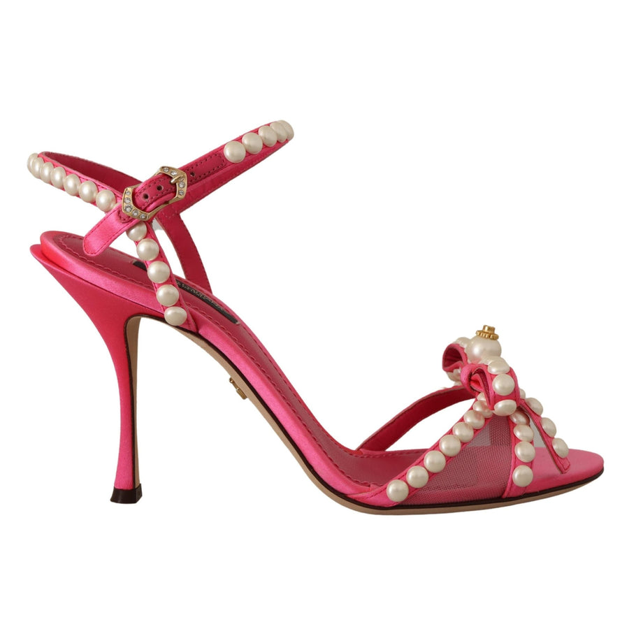 Dolce & Gabbana Elegant Pink Pearl Embellished Heels Sandals