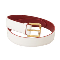 Dolce & Gabbana Elegant White Leather Belt with Engraved Buckle