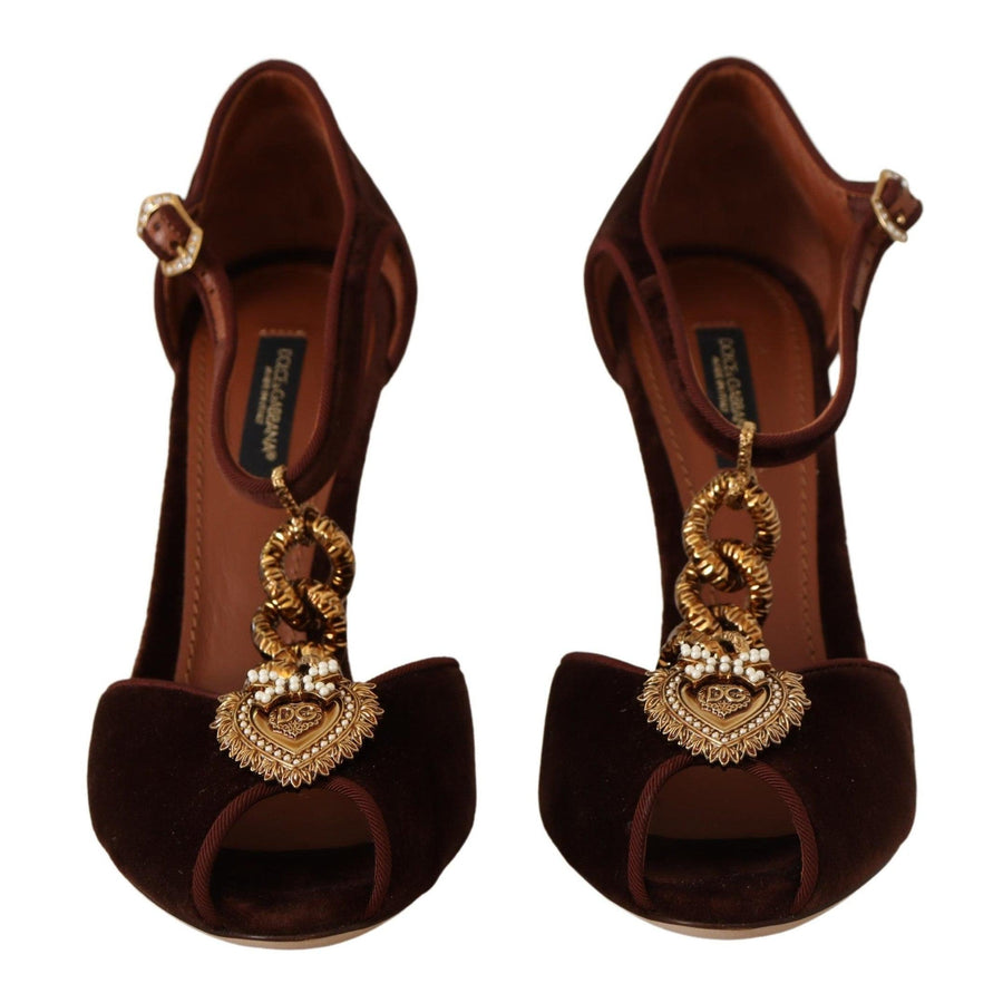 Dolce & Gabbana Elegant Gold Detail Velvet Heels