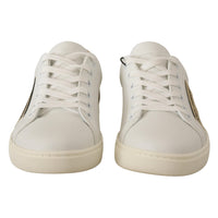 Dolce & Gabbana Elegant White Leather Sneakers with Gold Accents