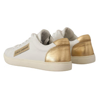 Dolce & Gabbana Elegant White Leather Sneakers with Gold Accents