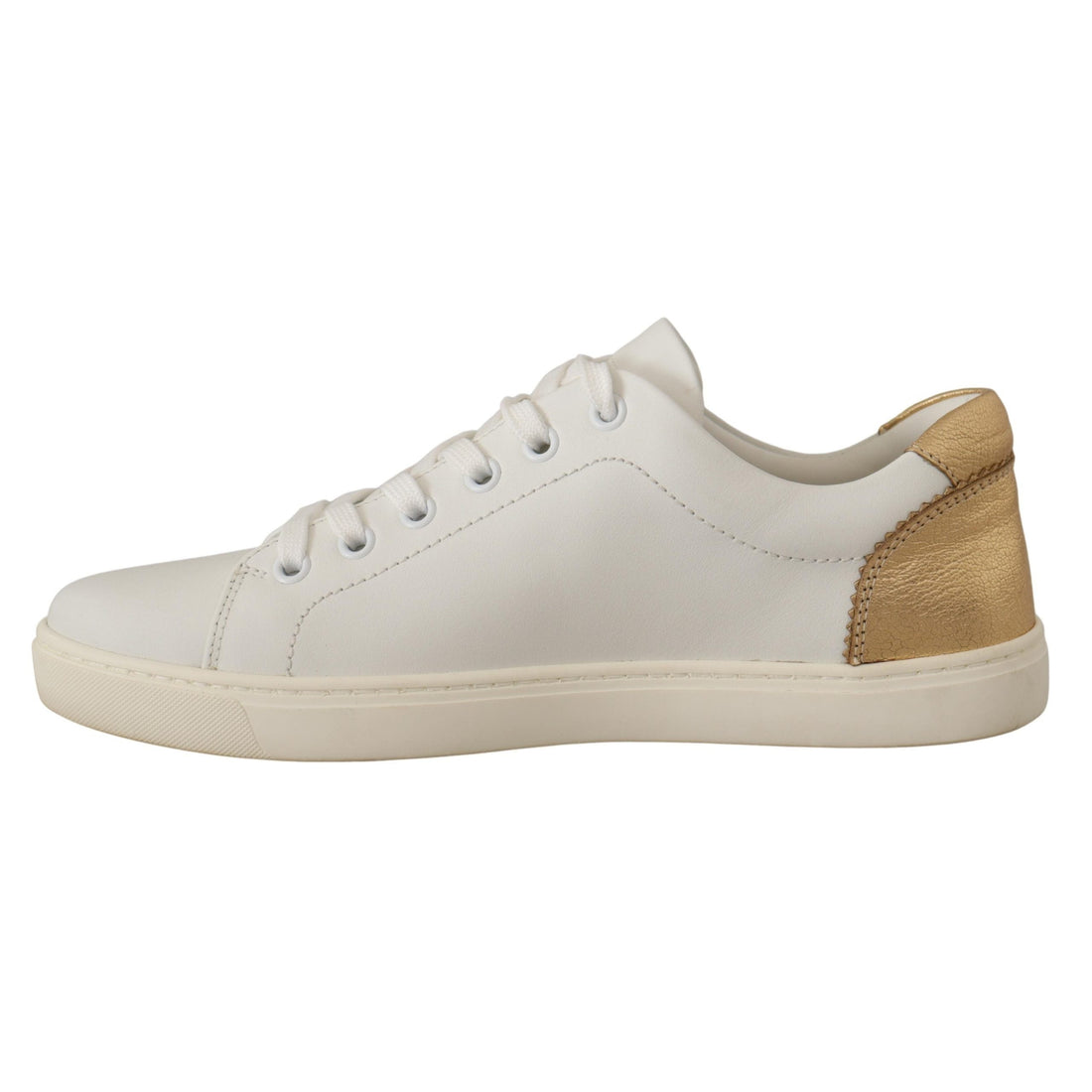 Dolce & Gabbana Elegant White Leather Sneakers with Gold Accents