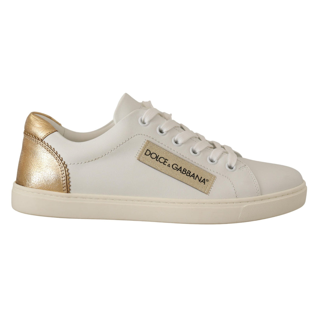 Dolce & Gabbana Elegant White Leather Sneakers with Gold Accents