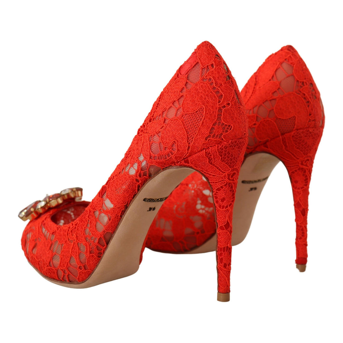 Dolce & Gabbana Red Crystal Taormina Lace Heels Pumps