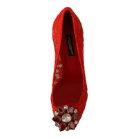 Dolce & Gabbana Red Crystal Taormina Lace Heels Pumps