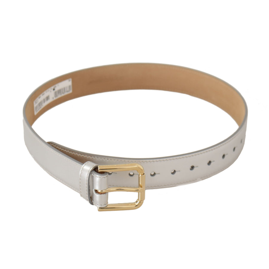 Dolce & Gabbana Engraved Silver-Toned Leather Belt